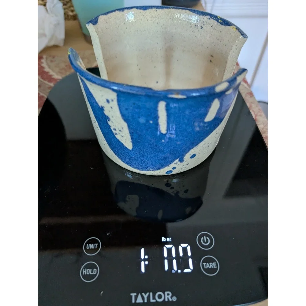Signed Studio Pottery Blue & Cream Ceramic Sponge / Napkin Holder